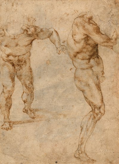 嵐に襲われた男と右に曲がった男の2つのヌード研究（verso）、c。 1504 作： Michelangelo Buonarroti